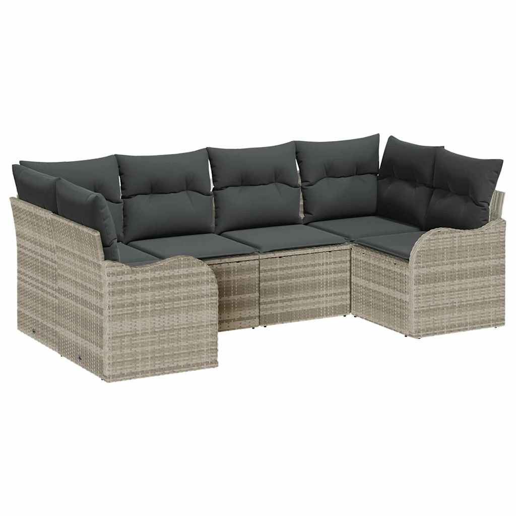 6-delige tuinset met kussens in lichtgrijs poly rattan