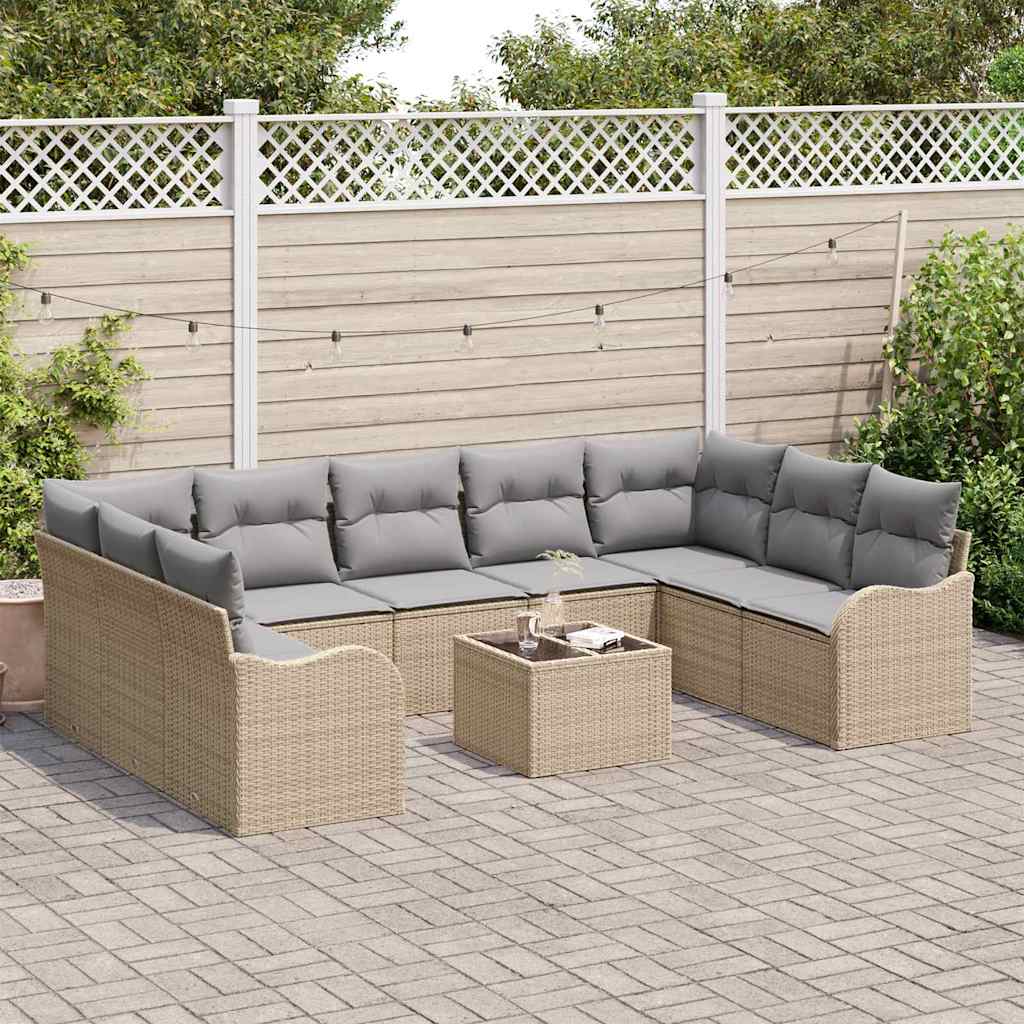 10-delige ligbed set met kussens zwart poly rattan