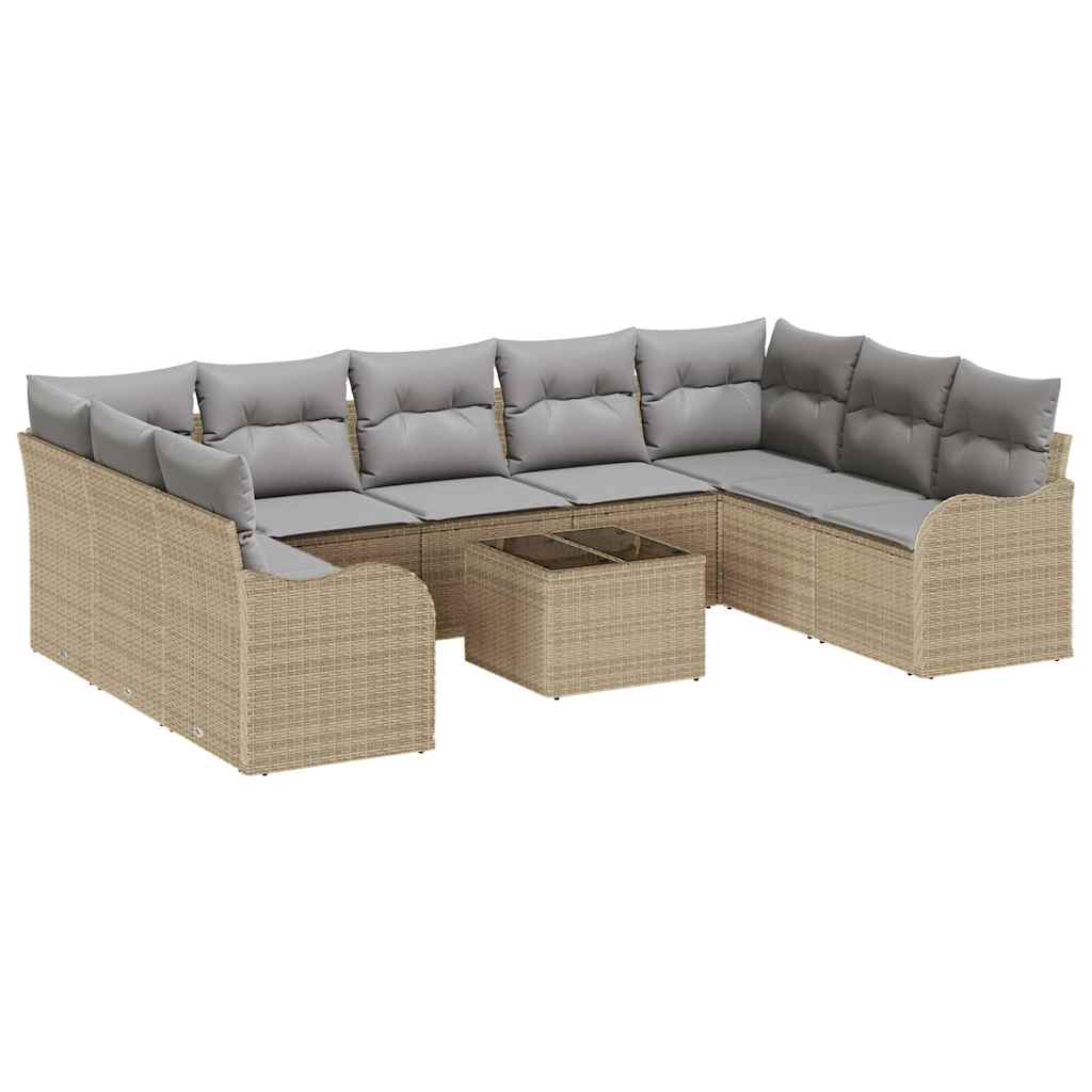 10-delige ligbed set met kussens zwart poly rattan