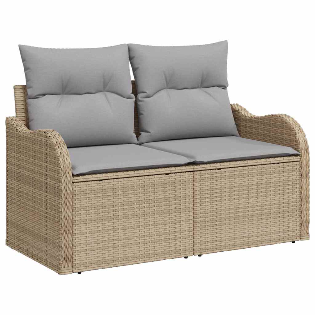 10-delige ligbed set met kussens zwart poly rattan