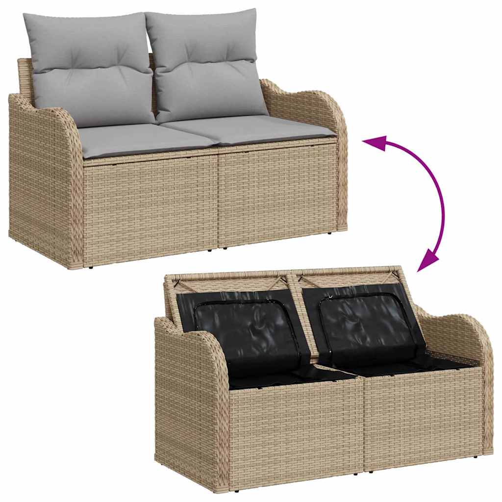 10-delige ligbed set met kussens zwart poly rattan