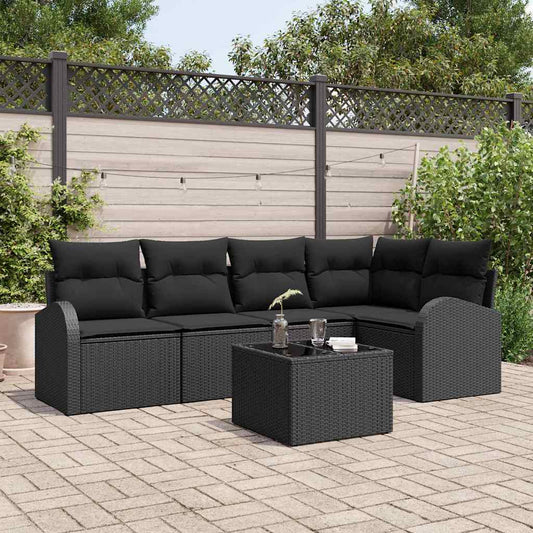 6-delige tuinset met kussens in het beige van poly rattan