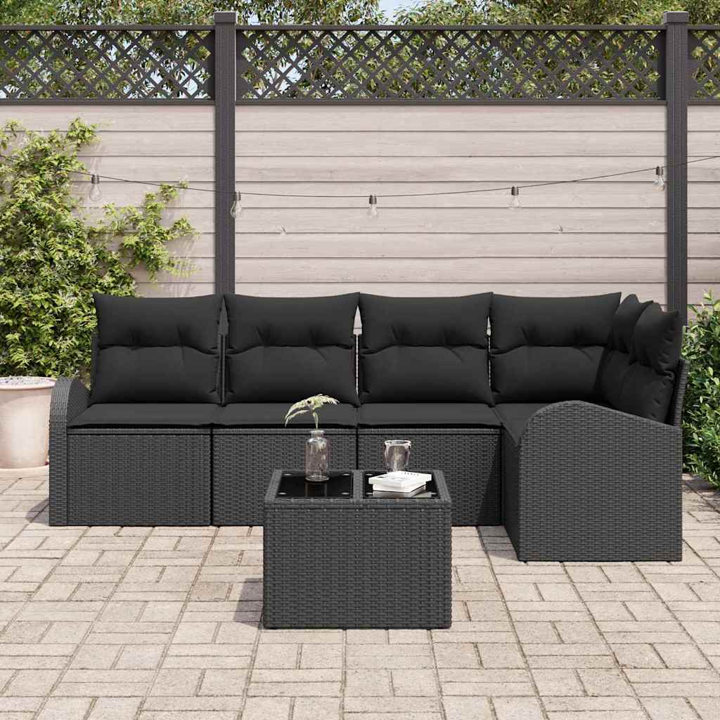 6-delige tuinset met kussens in het beige van poly rattan