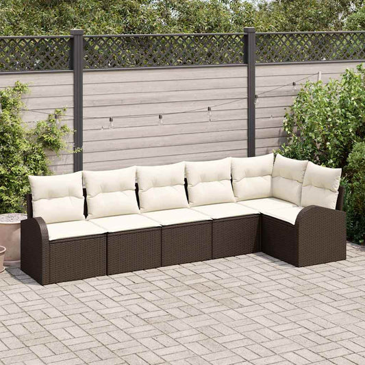 6-delige tuinset met kussens in bruin poly rattan