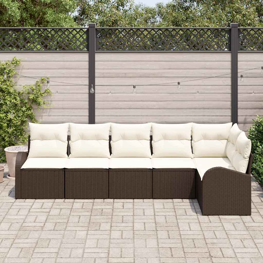 6-delige tuinset met kussens in bruin poly rattan