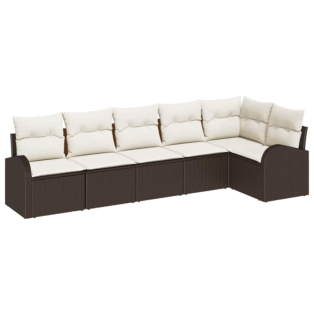 6-delige tuinset met kussens in bruin poly rattan