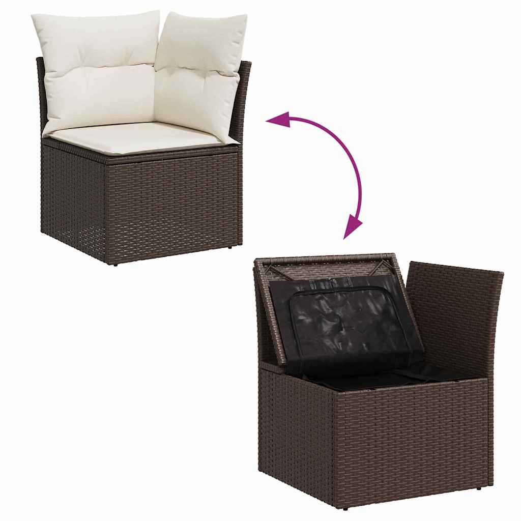 6-delige tuinset met kussens in bruin poly rattan