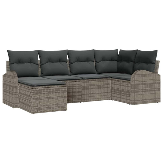 6-delige tuinset met kussens in grijs poly rattan