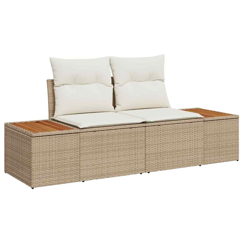 6-delige Tuinset met Kussens in Beige Poly Rattan en Acacia