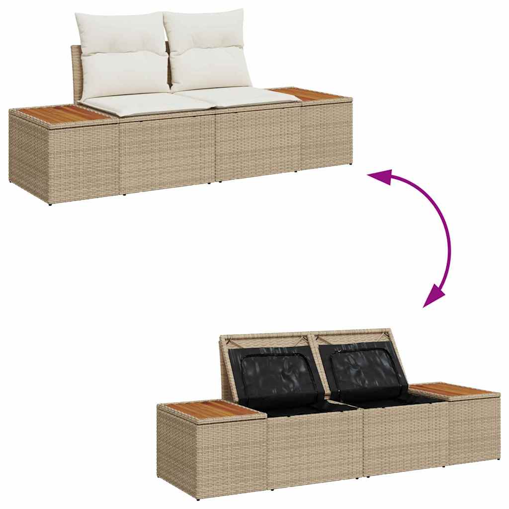 6-delige Tuinset met Kussens in Beige Poly Rattan en Acacia