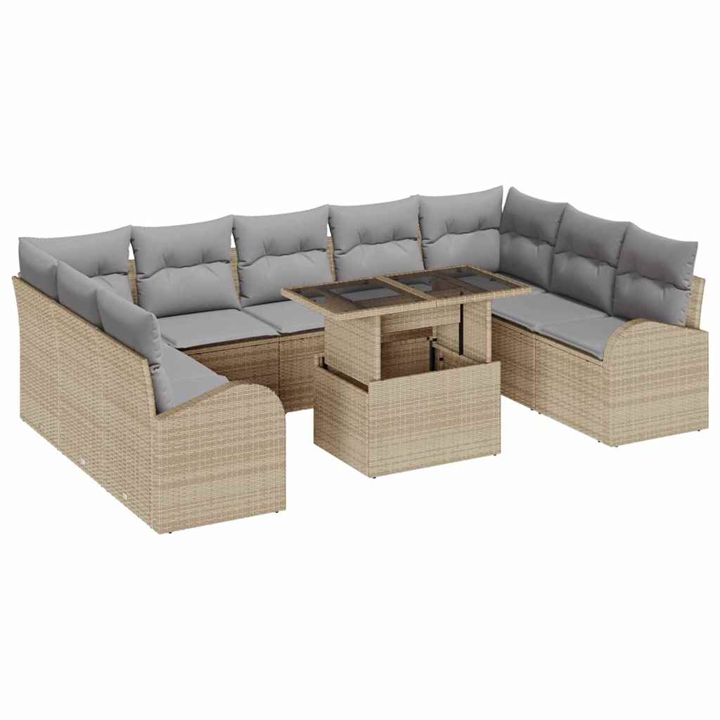 10-delige ligbedset met kussens beige poly rattan