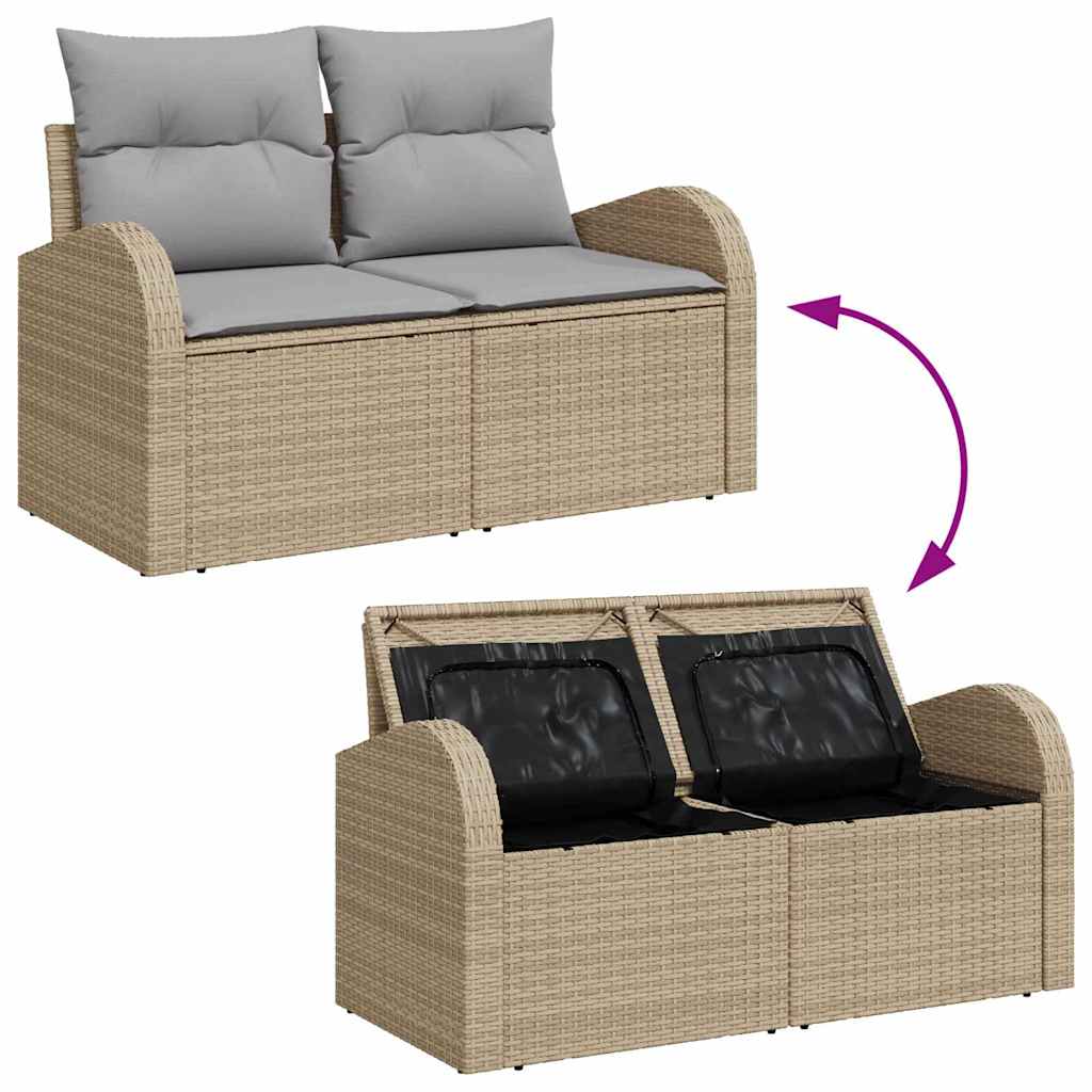 10-delige ligbedset met kussens beige poly rattan
