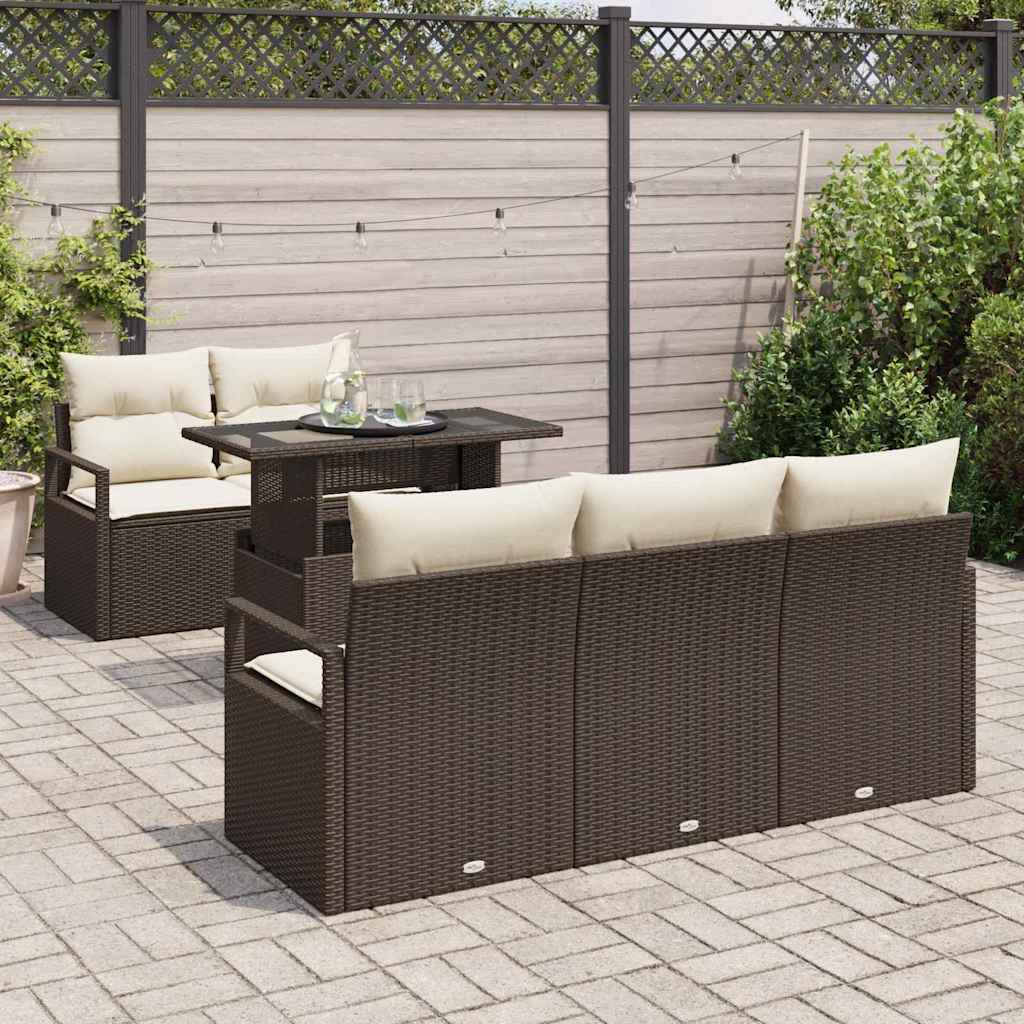 6-delige tuinset met kussens in bruin poly rattan