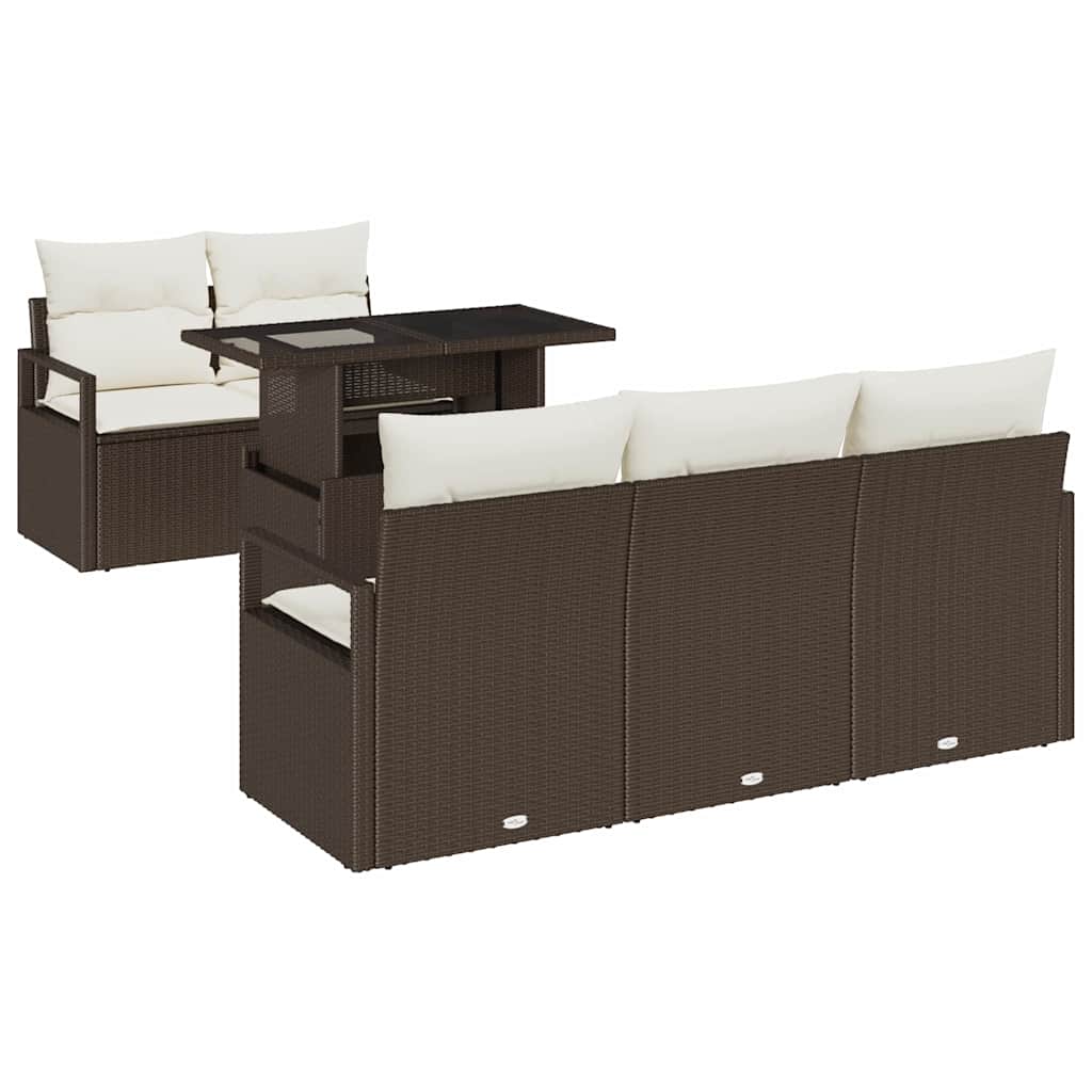 6-delige tuinset met kussens in bruin poly rattan