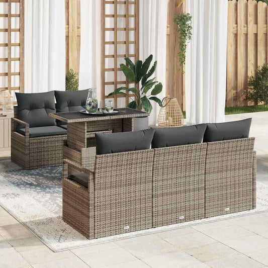 6-delige tuinset met kussens in grijs poly rattan