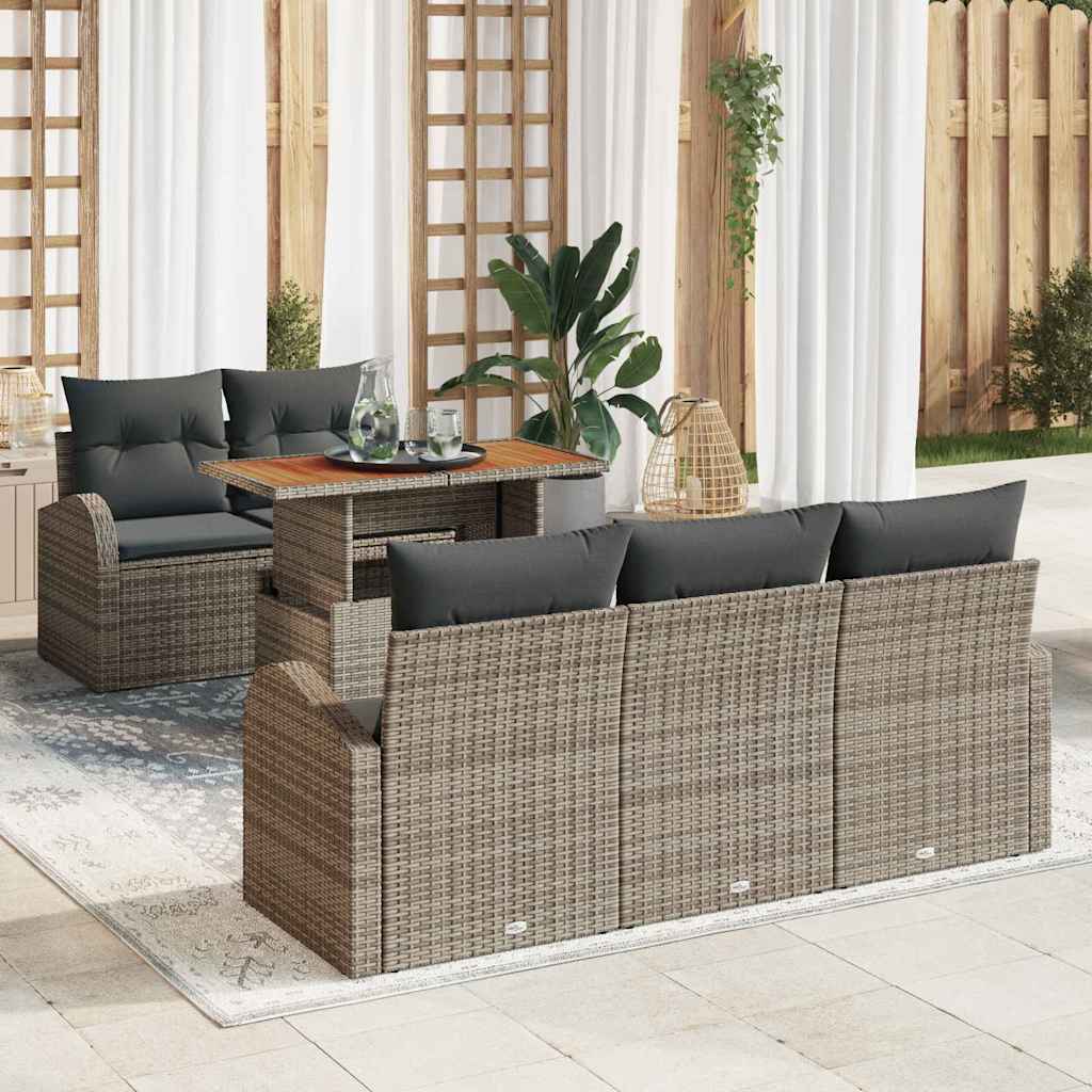 6-delige tuinset met kussens in grijs poly rattan