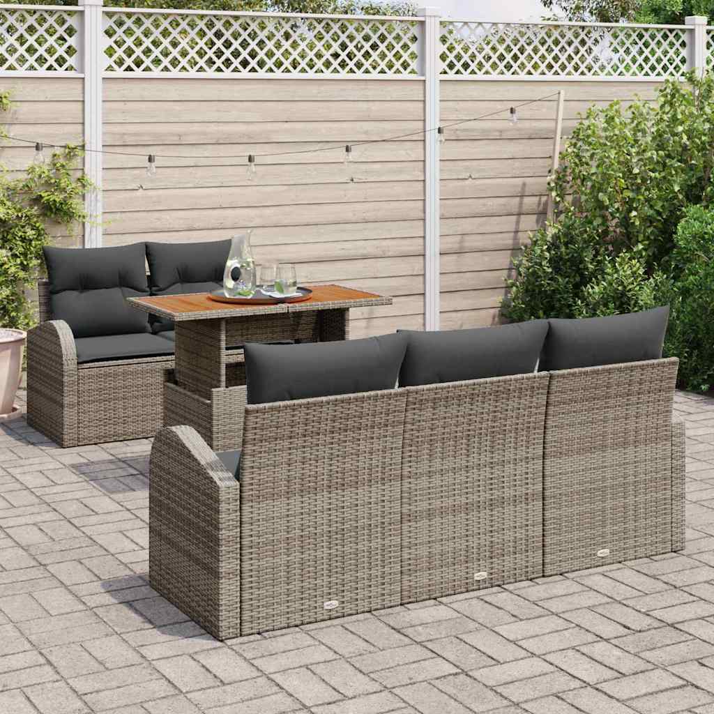 6-delige tuinset met kussens in grijs poly rattan