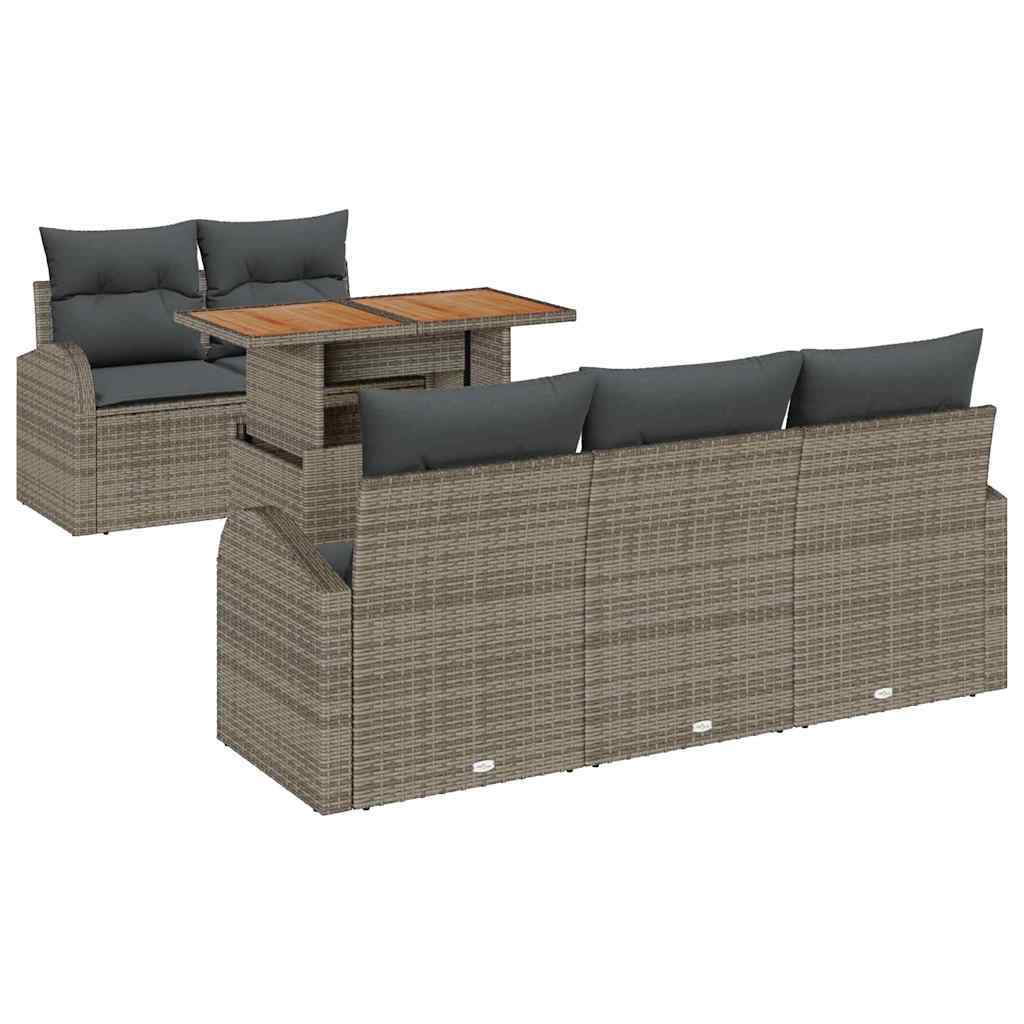 6-delige tuinset met kussens in grijs poly rattan