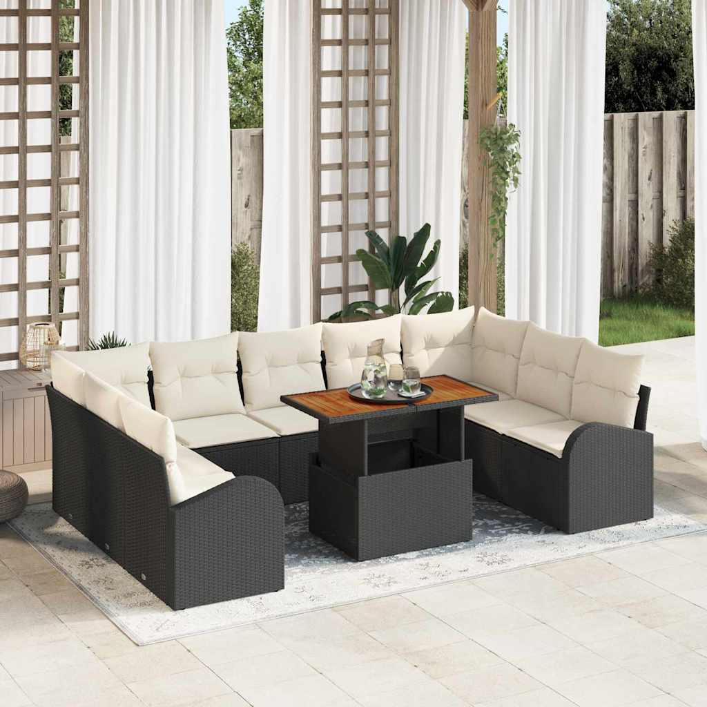 10-delig ligbedset met kussens zwart poly riet