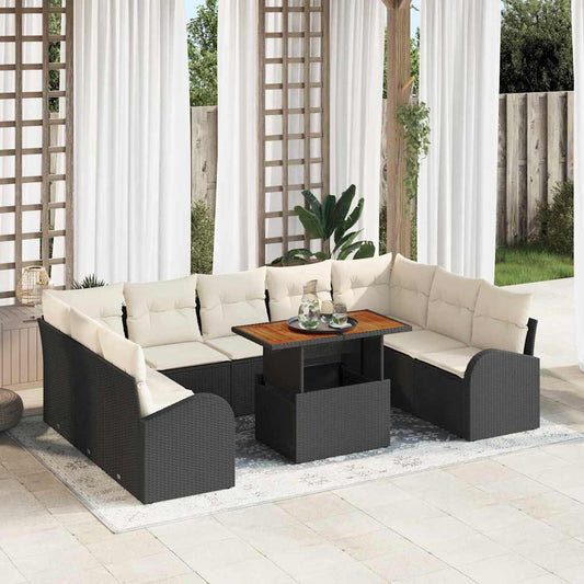 10-delig ligbedset met kussens zwart poly riet