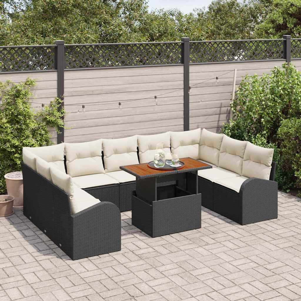 10-delig ligbedset met kussens zwart poly riet