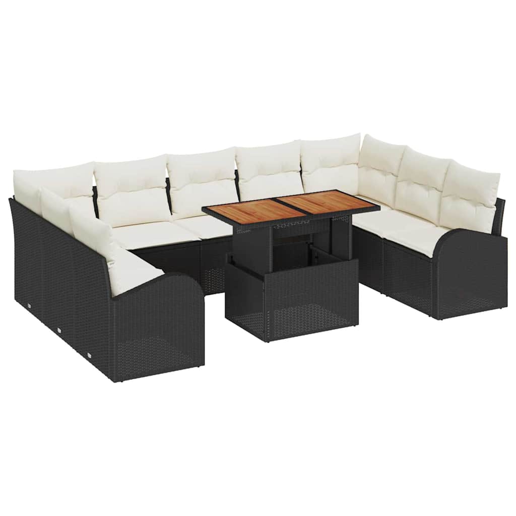 10-delig ligbedset met kussens zwart poly riet