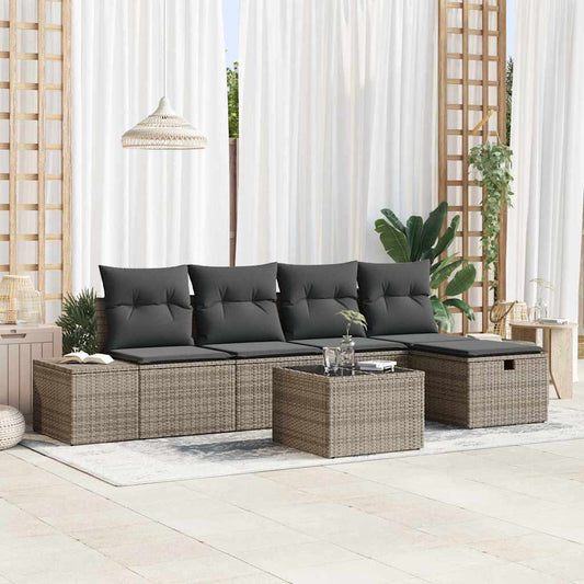6-delige tuinset met kussens in grijs poly rattan