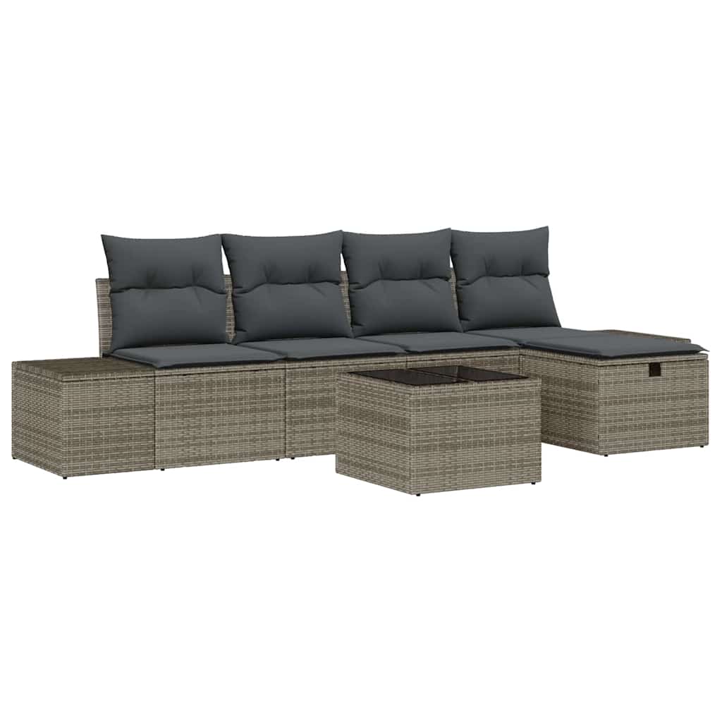 6-delige tuinset met kussens in grijs poly rattan