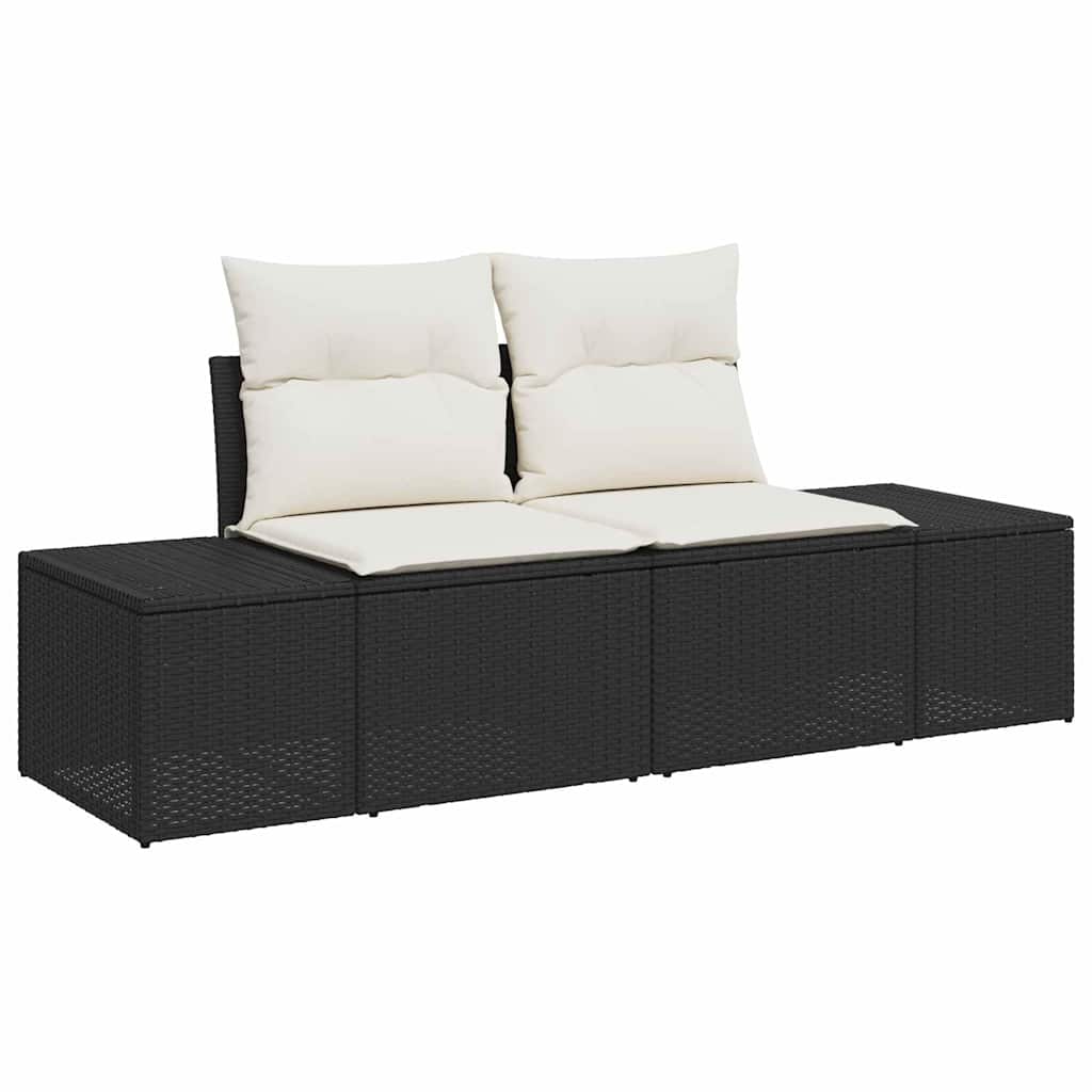 6-delige tuinset met kussens in zwart poly rattan
