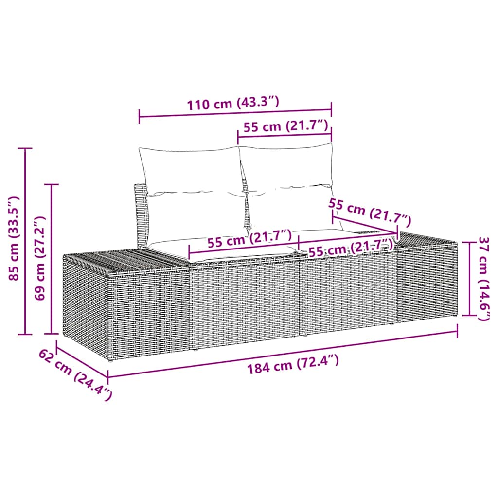 6-delige tuinset met kussens in zwart poly rattan