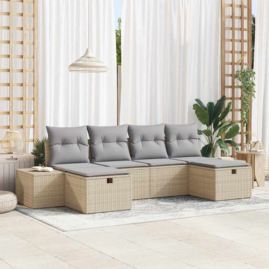 6-delige tuinset met kussens in Beige van Poly Rattan