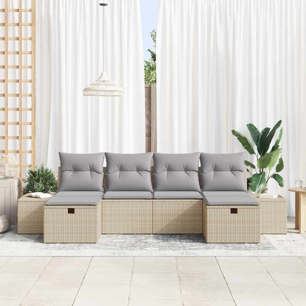 6-delige tuinset met kussens in Beige van Poly Rattan