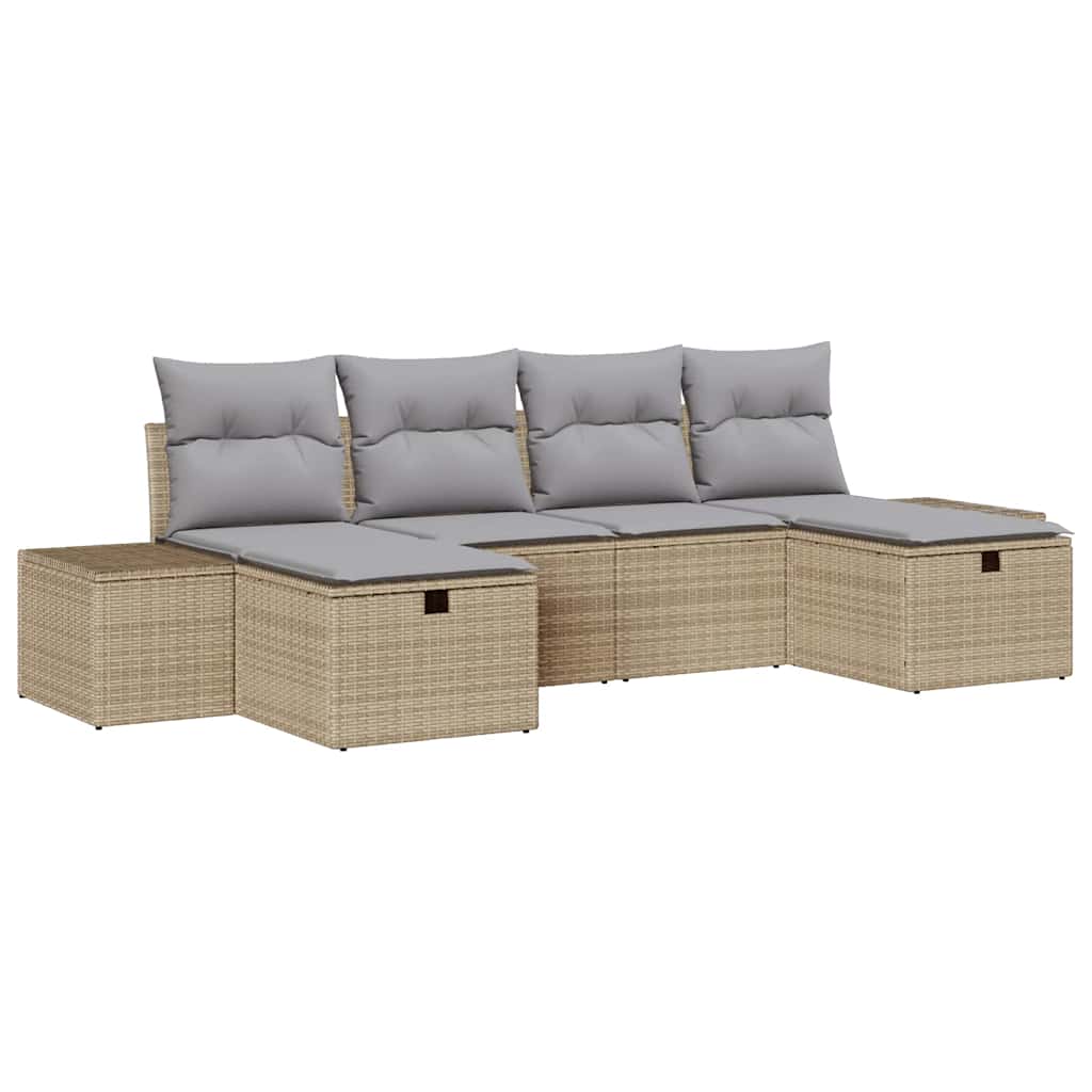 6-delige tuinset met kussens in Beige van Poly Rattan