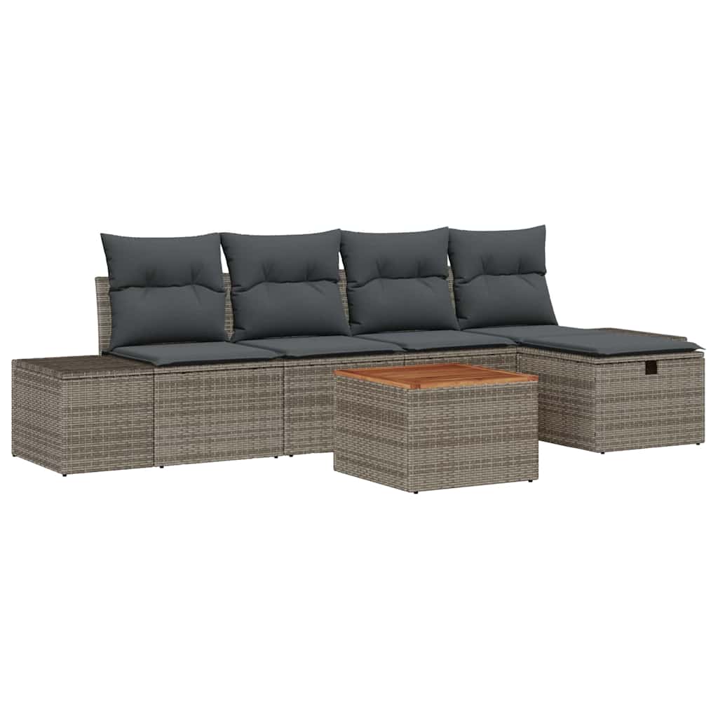 6-delige tuinset met kussens in grijs poly rattan