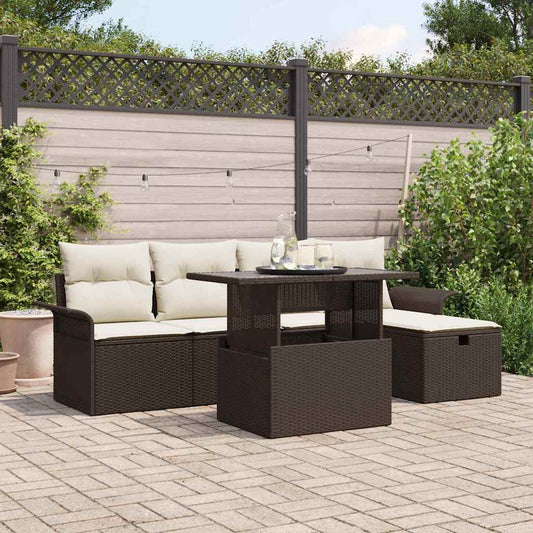 6-delige tuinset met kussens in bruin poly rattan