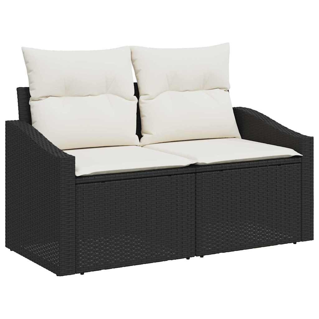 6-delige tuinset met kussens in zwart poly rattan