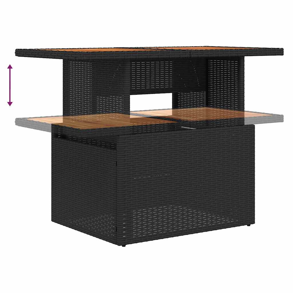 6-delige tuinset met kussens in zwart poly rattan