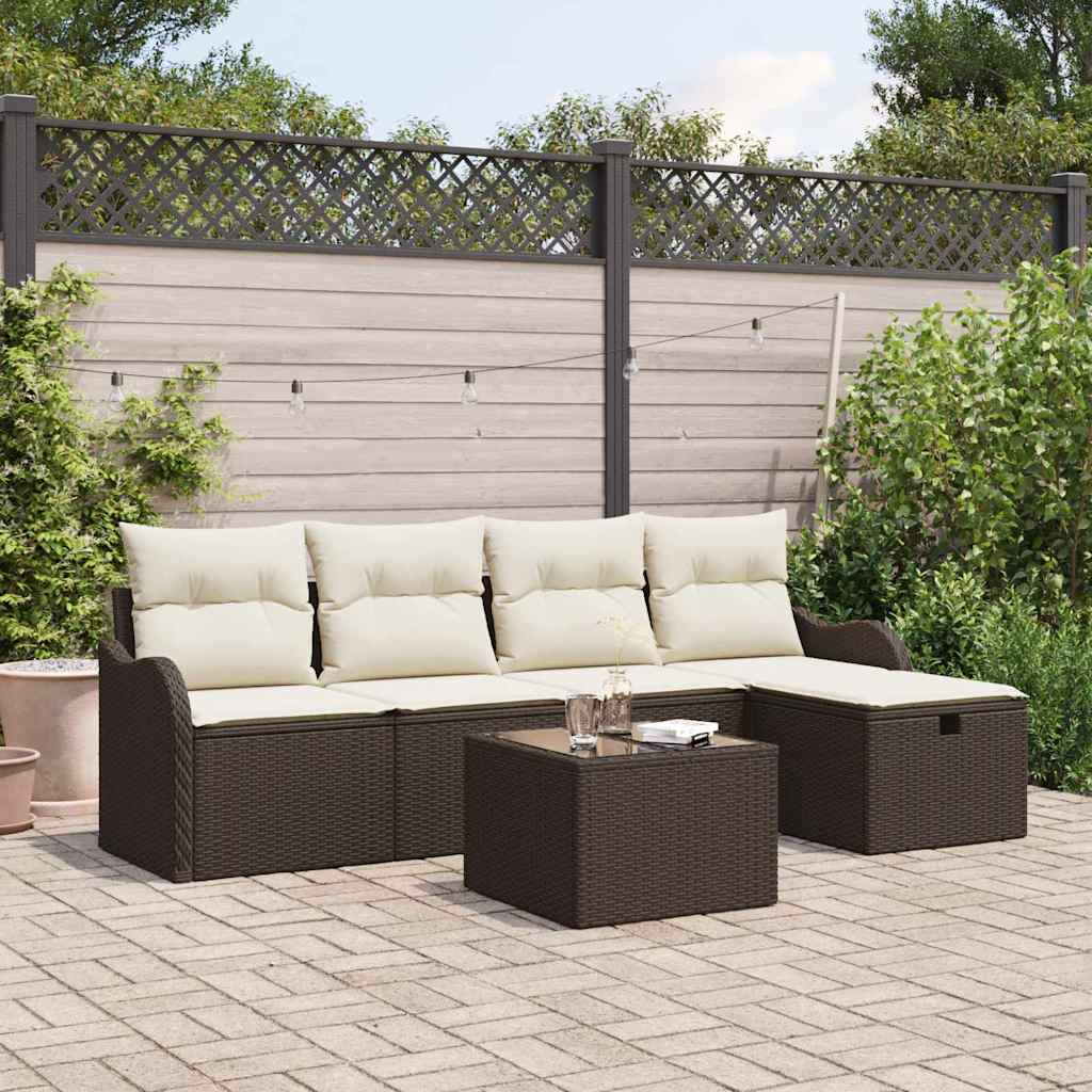 6-delige tuinset met kussens in bruin poly rattan