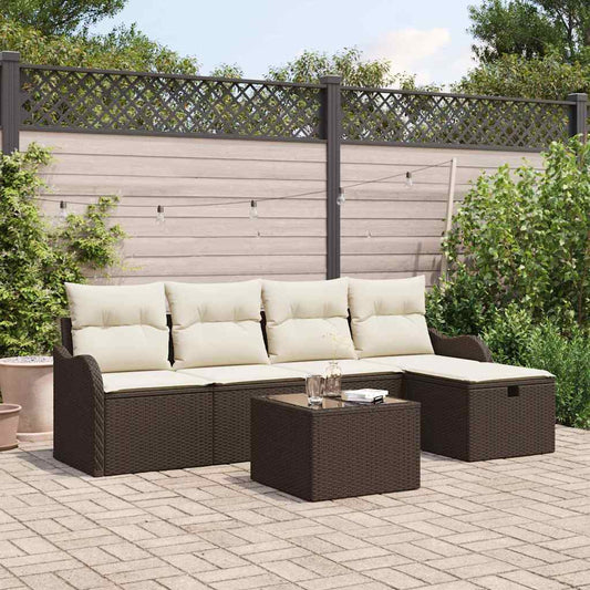 6-delige tuinset met kussens in bruin poly rattan