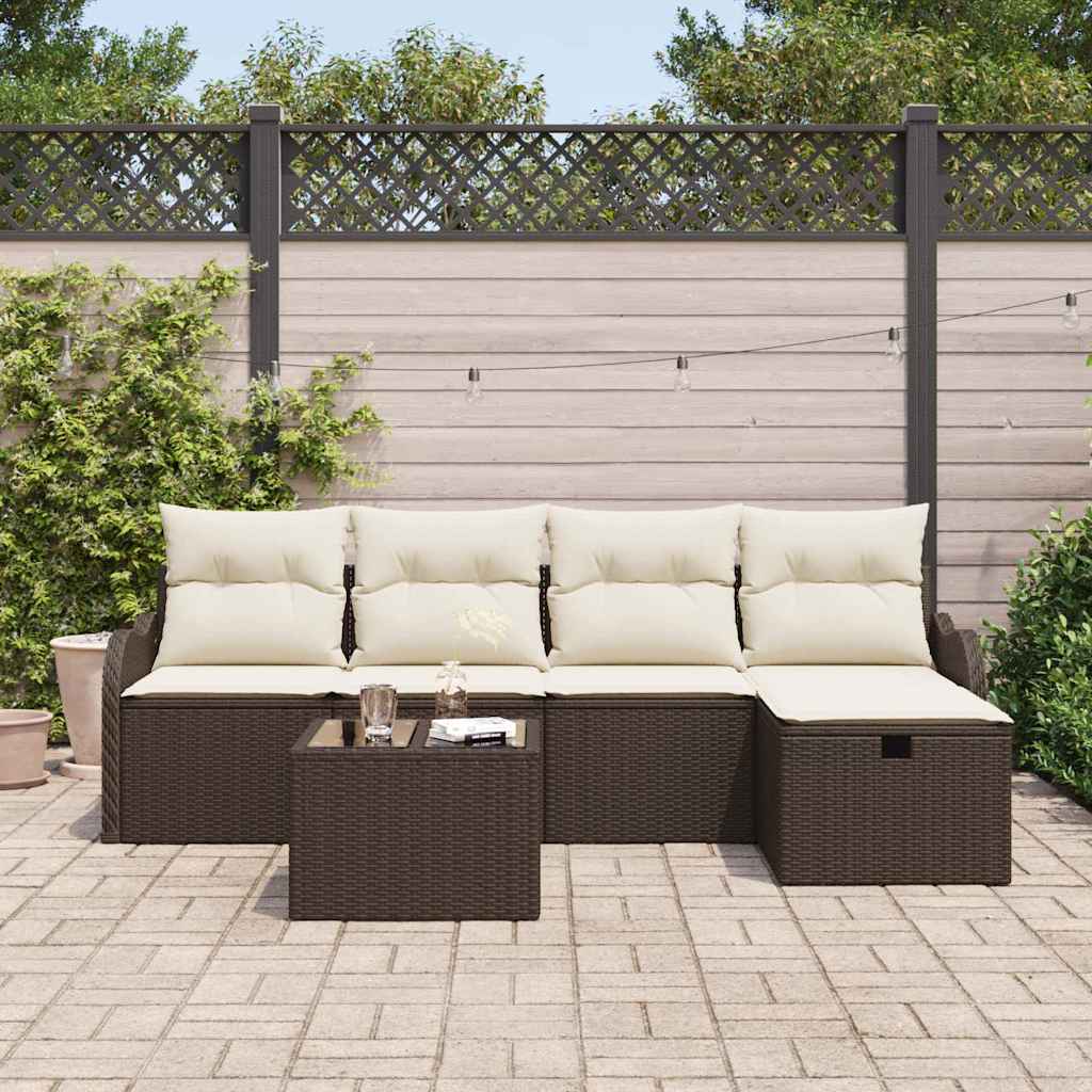 6-delige tuinset met kussens in bruin poly rattan
