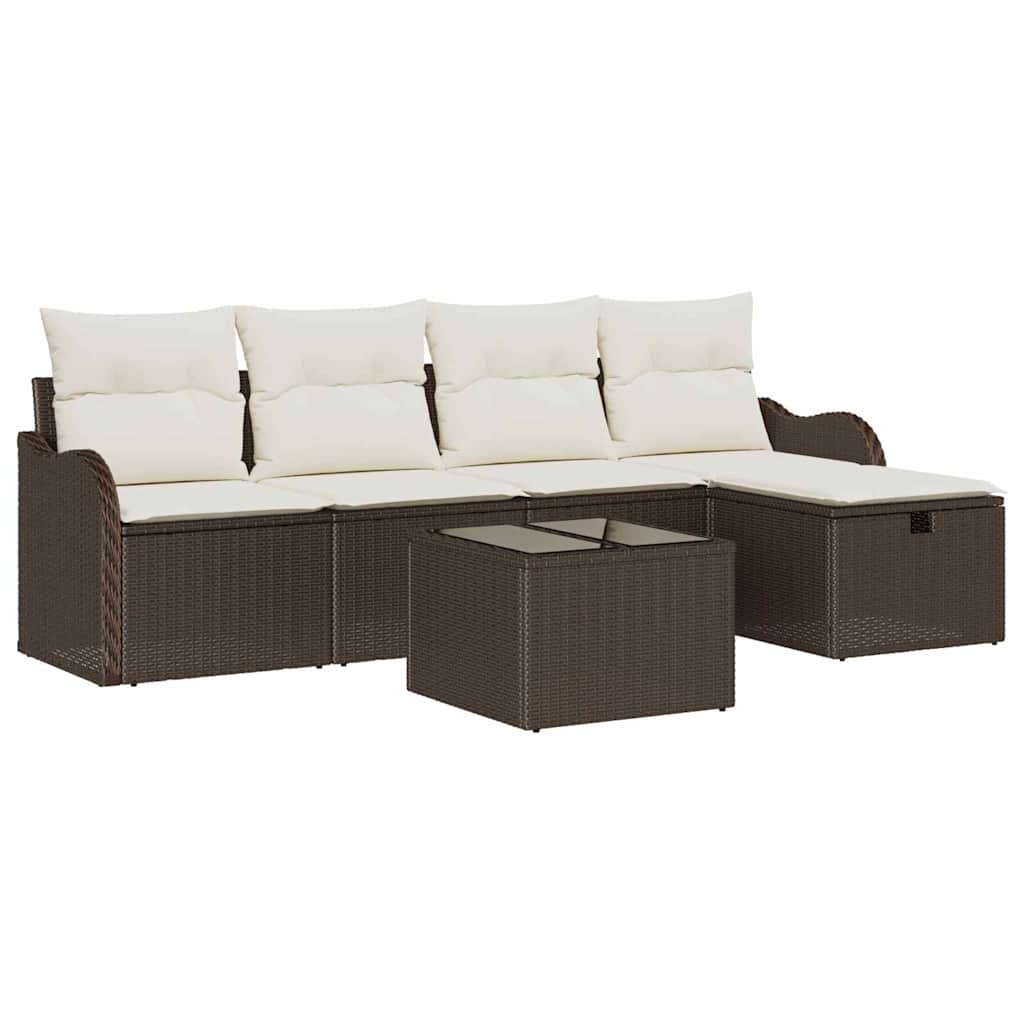 6-delige tuinset met kussens in bruin poly rattan