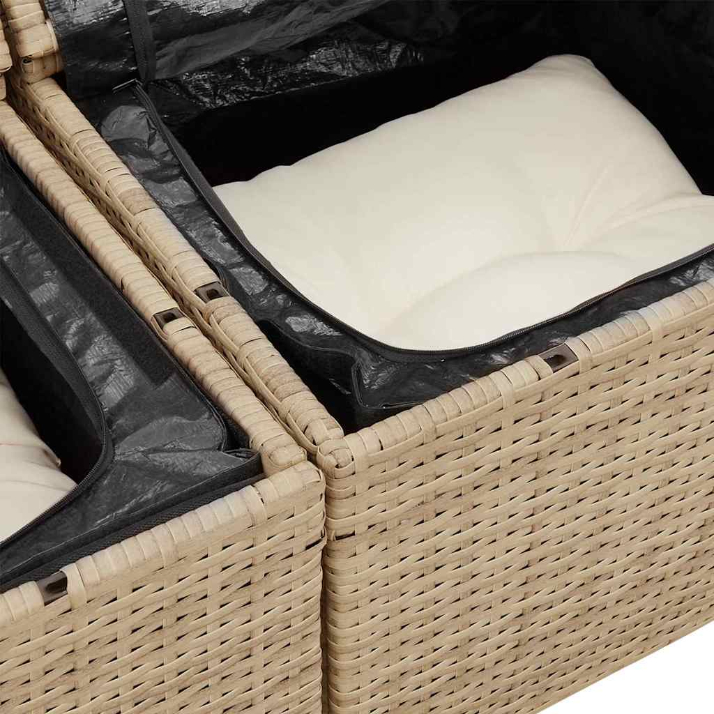 6-delige tuinset met kussens in beige poly riet