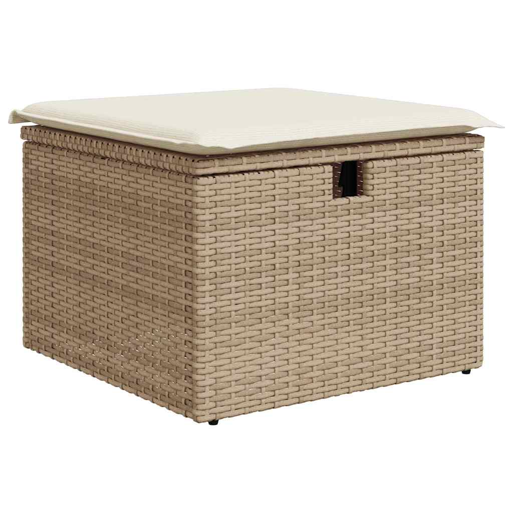6-delige tuinset met kussens in beige poly riet