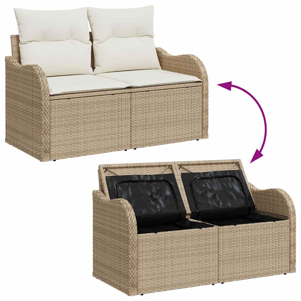 6-delige tuinset met kussens in beige poly riet