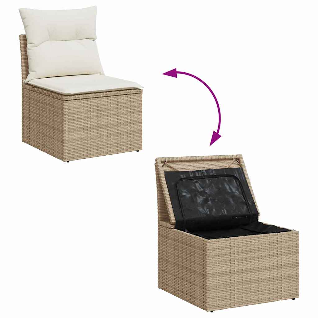 6-delige tuinset met kussens in beige poly riet