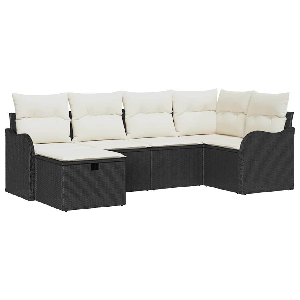 6-delige tuinset met kussens in zwart poly rattan