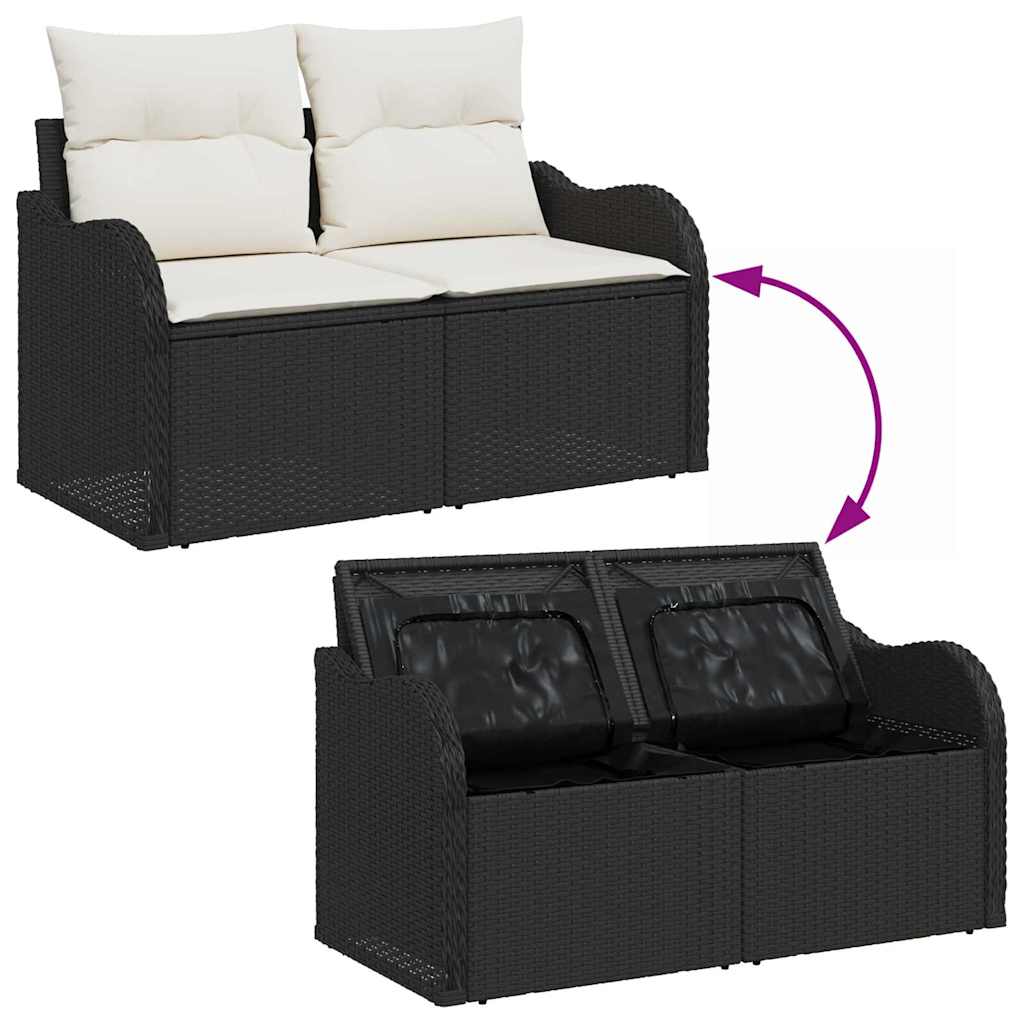 6-delige tuinset met kussens in zwart poly rattan