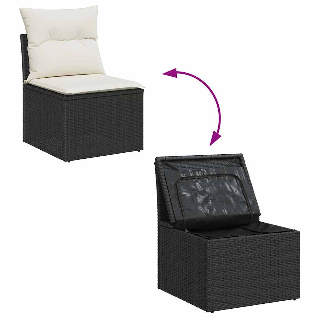 6-delige tuinset met kussens in zwart poly rattan
