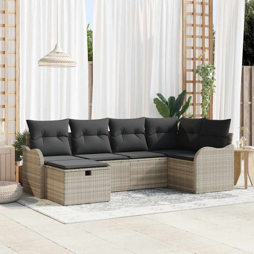 6-delige tuinset met kussens in lichtgrijs poly rattan