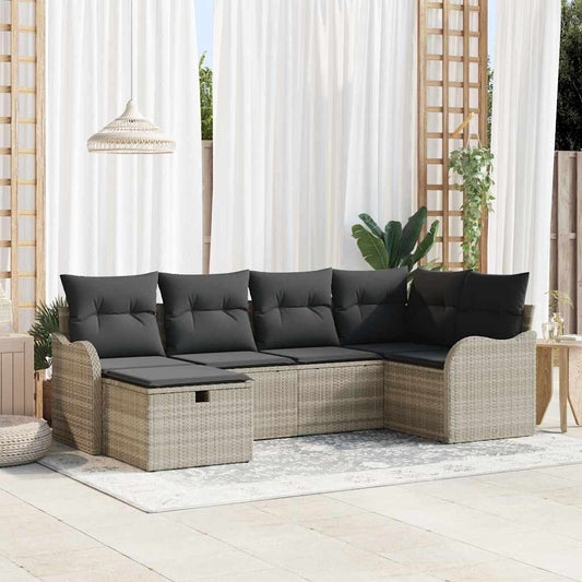 6-delige tuinset met kussens in lichtgrijs poly rattan